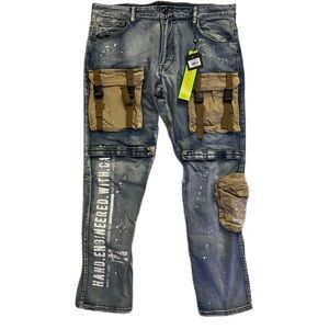 Men's Blue Cargo Jeans with Pockets